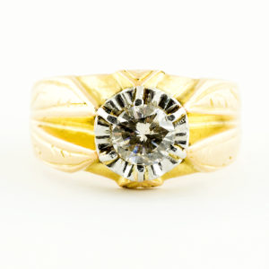 Sortija en Oro de 18k. con Diamante Natural, talla Brillante, de 0,62 ct. (N/I1). Certificado IGE