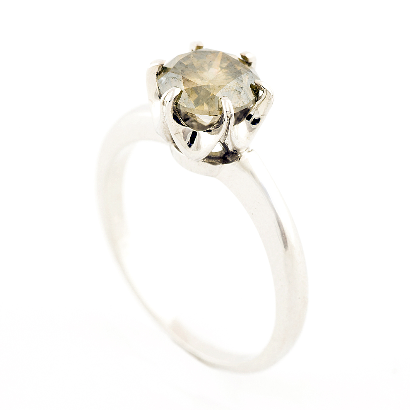 18k Gold Ring. with Natural Diamond, Brilliant cut of 1,38 ct. (Yellow-Gray / P1) Natural. IGE certificate.