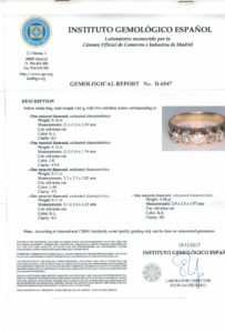 Sortija Quintillo en Oro con 5 Diamantes Naturales talla "Old Mine Cut" con 0,58 ct. Total. Certificado IGE
