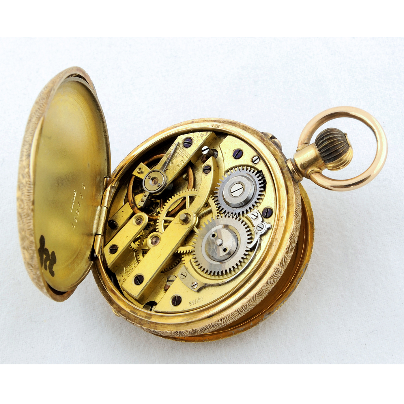 STAUFFER & SON, Co. (S.S&C.). Reloj de colgar, media saboneta (cazador)y remontoir. Ca. 1850. STAUFFER & SON, Co. (S.S&C.). Reloj de colgar, media saboneta (cazador)y remontoir. Ca. 1850.