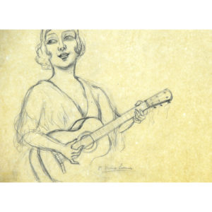 TOMÁS MUÑOZ LUCENA. Dibujo a lápiz. ""Flamenca tocando la guitarra""