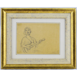 TOMÁS MUÑOZ LUCENA. Dibujo a lápiz. ""Flamenca tocando la guitarra""