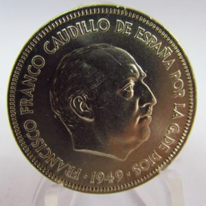 Una moneda de CINCO PESETAS. Año 1949 FRANCO.Ni-Fe.