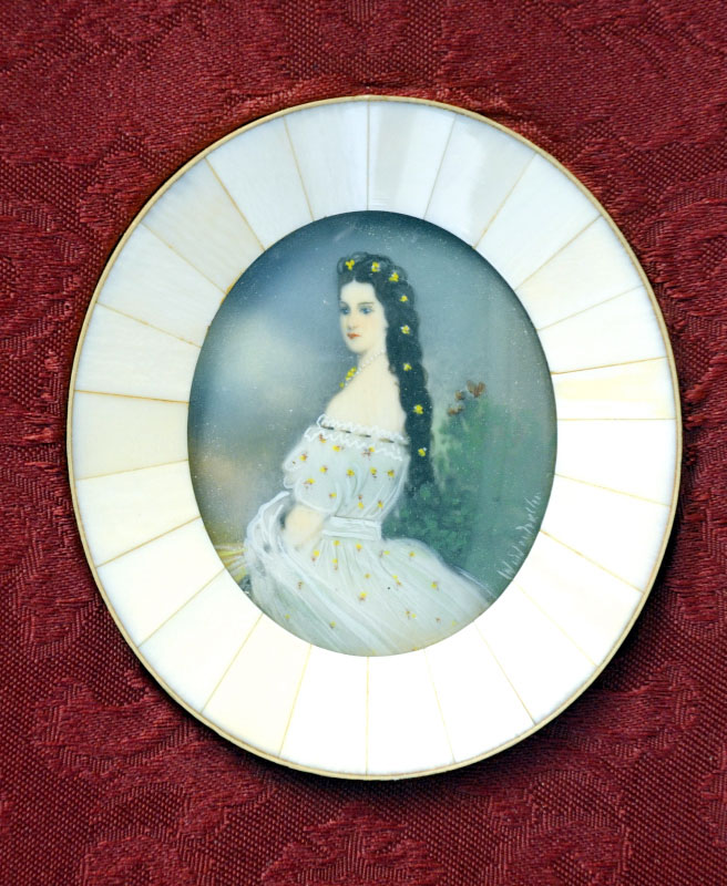 W. VONHULBR. Siglo XIX. MINIATURA PINTADA SOBRE DISCO OVAL DE MARFIL W. VONHULBR. Siglo XIX. MINIATURA PINTADA SOBRE DISCO OVAL DE MARFIL