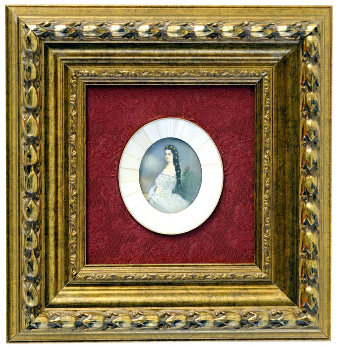 W. VONHULBR. 19th century MINIATURE PAINTED ON IVORY OVAL DISC