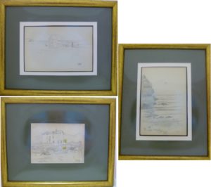 Jacques Hirtz (París, 1905-1988). Lote de tres Dibujos a Lápiz. Paisaje de Playa, Marina y Puerto Costero.