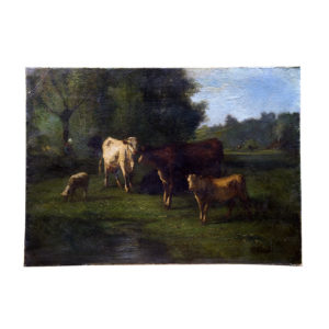 ANDRÉS CORTÉS AGUILAR. Óleo sobre lienzo. "Paisaje con ganado".