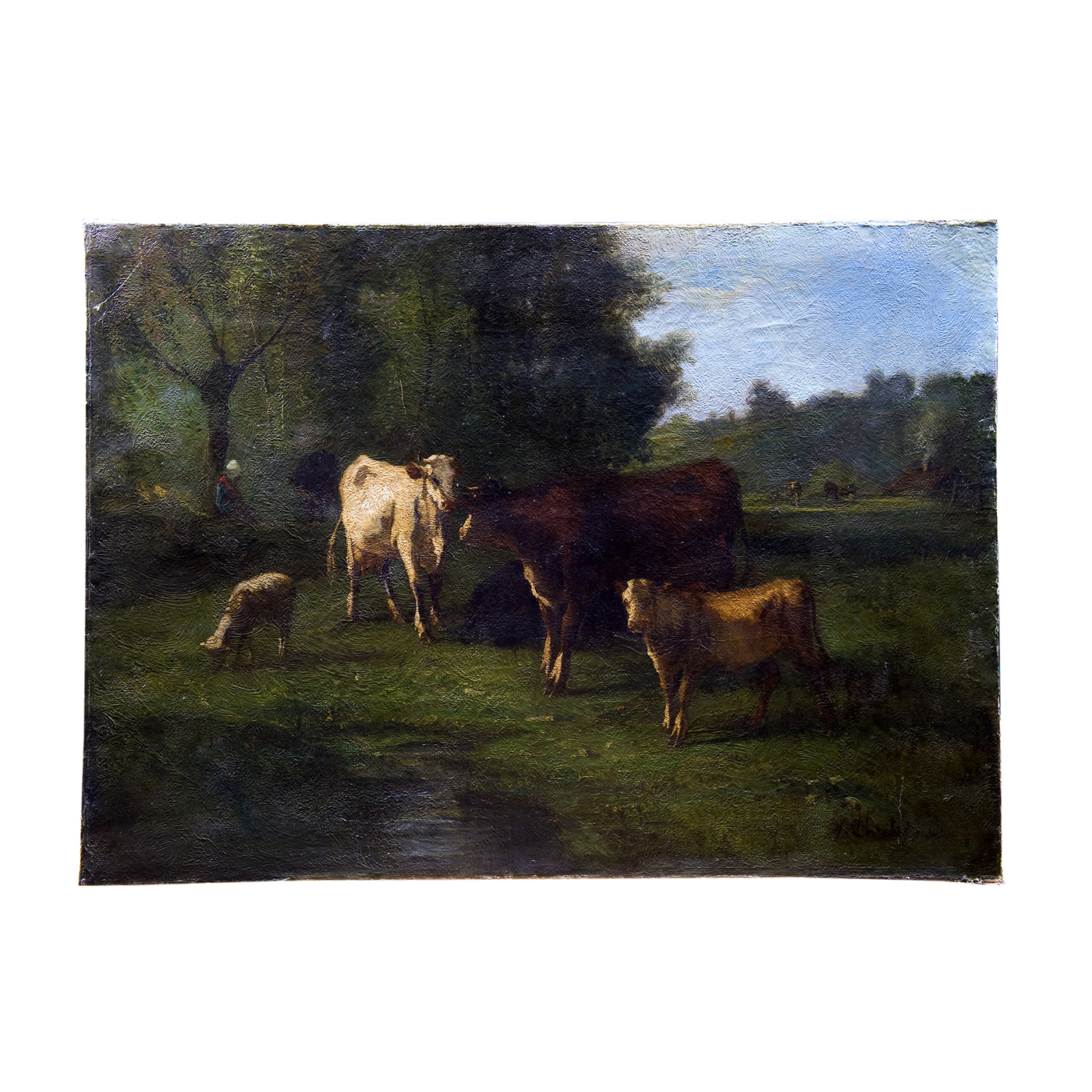 ANDRÉS CORTÉS AGUILAR. Óleo sobre lienzo. "Paisaje con ganado". ANDRÉS CORTÉS AGUILAR. Óleo sobre lienzo. "Paisaje con ganado".