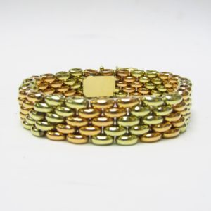 Pulsera Bicolor de eslabones alternos en Oro Amarillo y Oro Rosa de 18K. 30,10 gr.