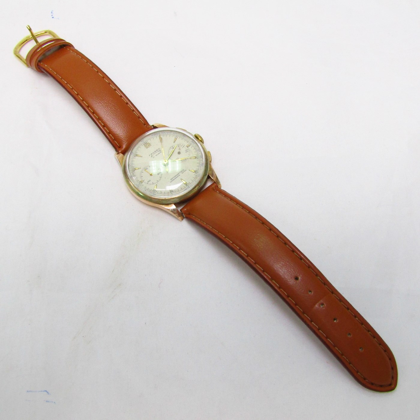 ZORRO CRONOGRAPHE SUISSE. Reloj Cronógrafo de pulsera. Oro 18k. Suiza, Ca. 1945 ZORRO CRONOGRAPHE SUISSE. Reloj Cronógrafo de pulsera. Oro 18k. Suiza, Ca. 1945