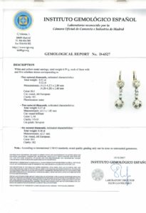 Juego de pendientes, en Oro Bicolor, con 10 Diamantes Naturales, Talla Brillante y Europea, con 1,26 ct. Total. Certificado IGE