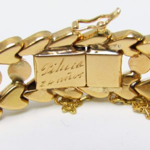 Pulsera de Oro de 18k. con cuentas esféricas y corazones. 47 gr.