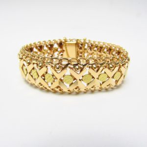 Pulsera de Oro Doble Barbada, calada y articulada. 18k. 58 gr.