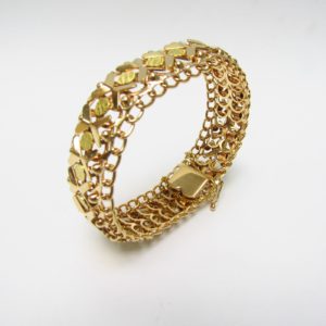 Pulsera de Oro Doble Barbada, calada y articulada. 18k. 58 gr.