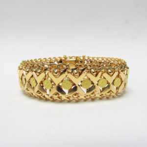 Pulsera de Oro Doble Barbada, calada y articulada. 18k. 58 gr.