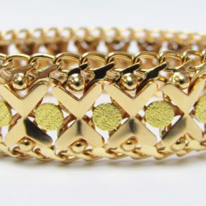 Pulsera de Oro Doble Barbada, calada y articulada. 18k. 58 gr.