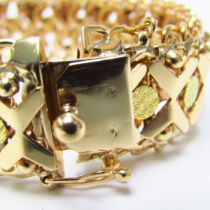Pulsera de Oro Doble Barbada, calada y articulada. 18k. 58 gr.