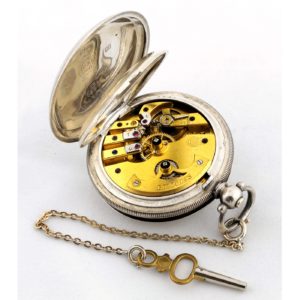 BILLODES. Reloj suizo de Bolsillo, saboneta. Plata de Ley. Siglo XIX.