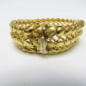 Loris Furini. Pulsera de malla Ancha en Oro Liso y Matizado, con tres filas de eslabones. 26,60 gr.