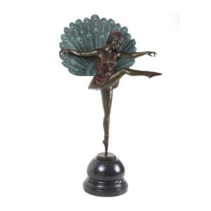 M.PELLIER. Escultura en Bronce, Art-Decó, de figura de Bailarina con plumas. Siglo XX