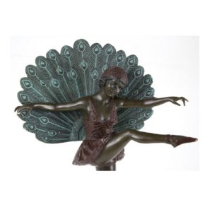 M.PELLIER. Escultura en Bronce, Art-Decó, de figura de Bailarina con plumas. Siglo XX