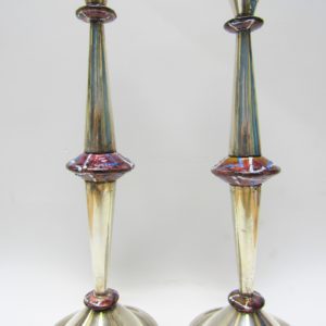 Pareja de Candeleros en Plata de Ley y Esmalte. España, siglo XX.
