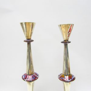 Pareja de Candeleros en Plata de Ley y Esmalte. España, siglo XX.