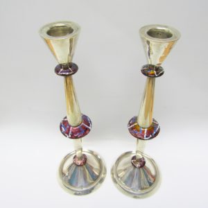 Pareja de Candeleros en Plata de Ley y Esmalte. España, siglo XX.