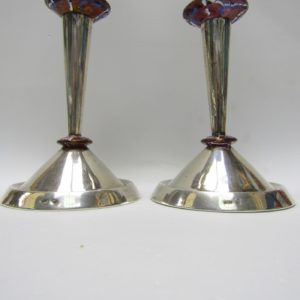 Pareja de Candeleros en Plata de Ley y Esmalte. España, siglo XX.