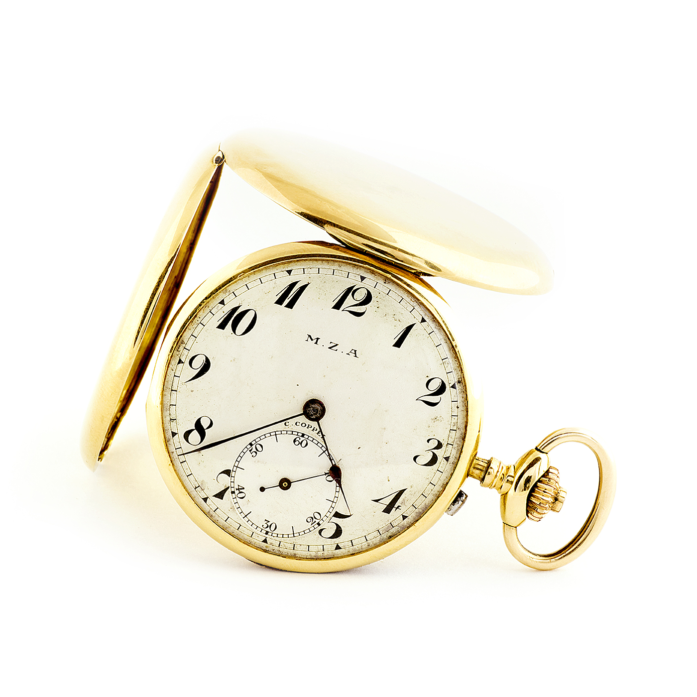 C.Coppel para MZA. Reloj de Bolsillo, saboneta y remontoir. Ca. 1890. Oro 18k.