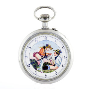 DOXA. Reloj erótico de bolsillo. AUTOMATÓN. Año Ca. 1906. Gran Tamaño.