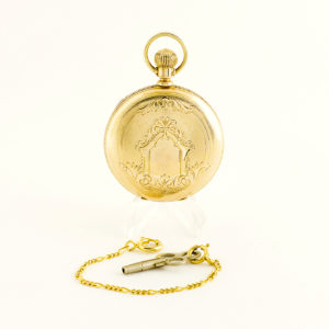 Dueber. Reloj de bolsillo, de caballero y colgar, saboneta, remontoir. Oro 14k.
