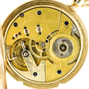 Dueber. Reloj de bolsillo, de caballero y colgar, saboneta, remontoir. Oro 14k.