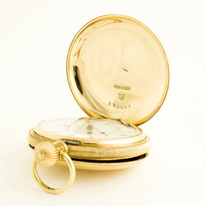 Dueber. Reloj de bolsillo, de caballero y colgar, saboneta, remontoir. Oro 14k.