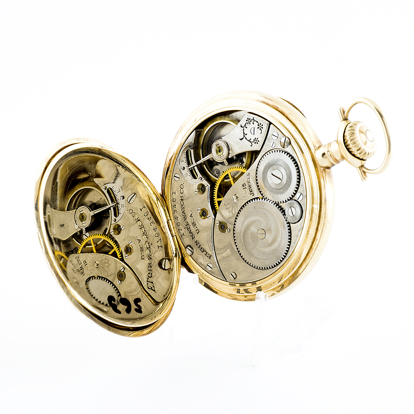 Elgin National Watch Company. Reloj de bolsillo, lepine y remontoir. Ca. 1912. Oro 14k. Elgin National Watch Company. Reloj de bolsillo, lepine y remontoir. Ca. 1912. Oro 14k.