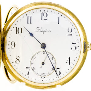 Longines. Reloj de Bolsillo para caballero, saboneta y remontoir. Año 1910. Oro 18k.