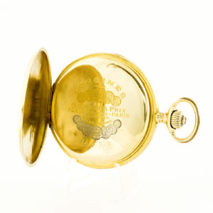 Longines. Reloj de Bolsillo para caballero, saboneta y remontoir. Año 1910. Oro 18k.