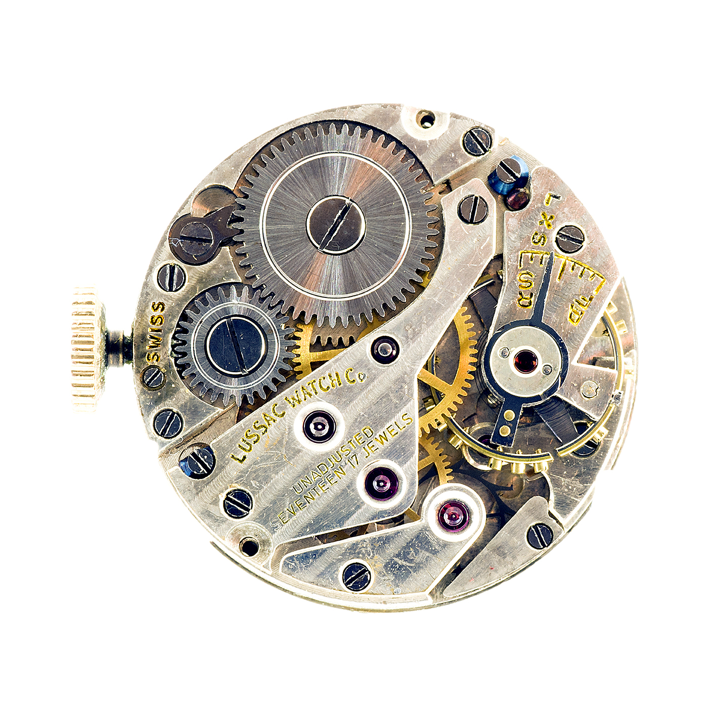 Lussac Watch Co. Reloj de Bolsillo, colgar, en forma de esfera, lepine y remontoir. USA, Ca.1955