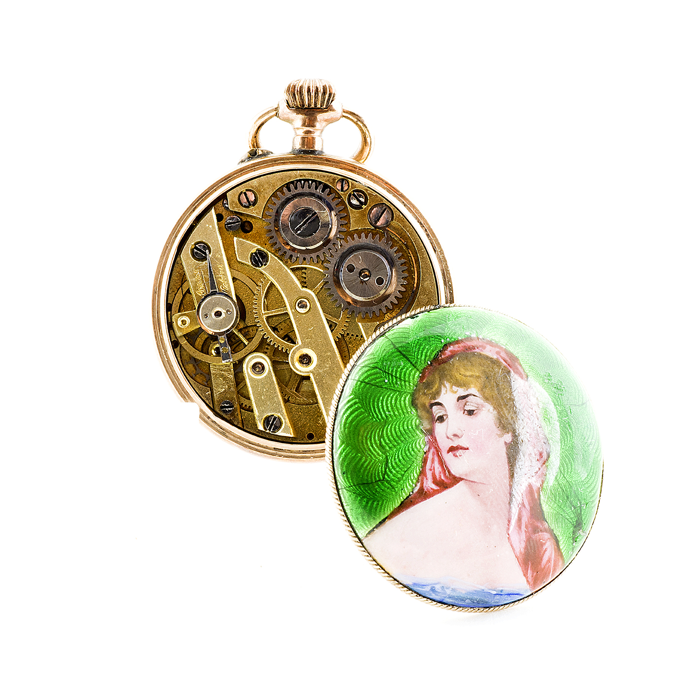 Reloj Suizo de Bolsillo-Colgar para señora, lepine y remontoir. Ca. 1880. Oro Bicolor. Reloj Suizo de Bolsillo-Colgar para señora, lepine y remontoir. Ca. 1880. Oro Bicolor.