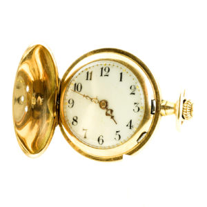 Reloj Suizo de Bolsillo-Colgar para señora, saboneta y remontoir. Ca. 1880. Oro 18k.