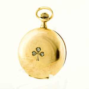 Reloj Suizo de Bolsillo-Colgar para señora, saboneta y remontoir. Ca. 1880. Oro 18k.