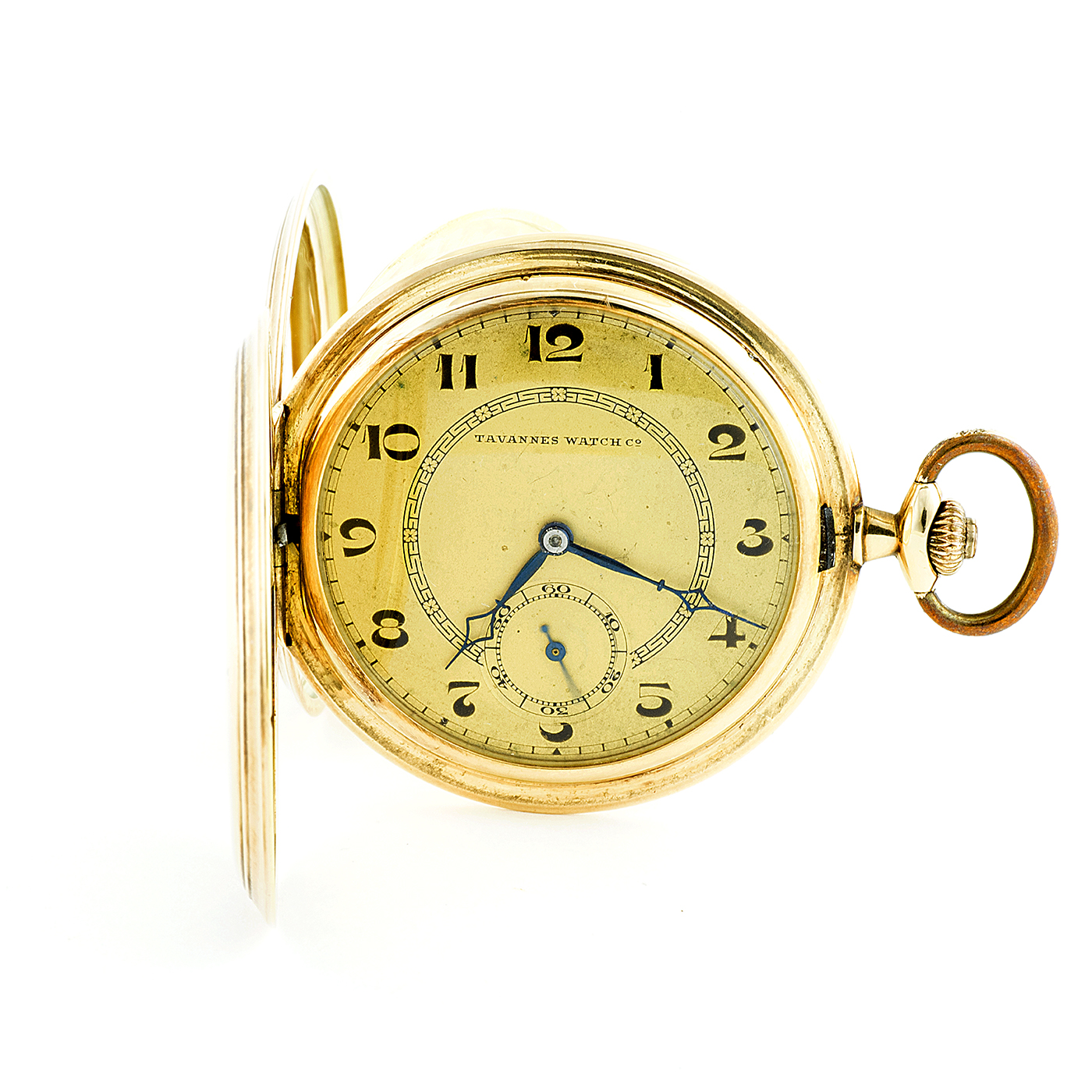 Tavannes Watch Co. reloj de bolsillo, saboneta y remontoir. Siglo XIX. Oro 14k.