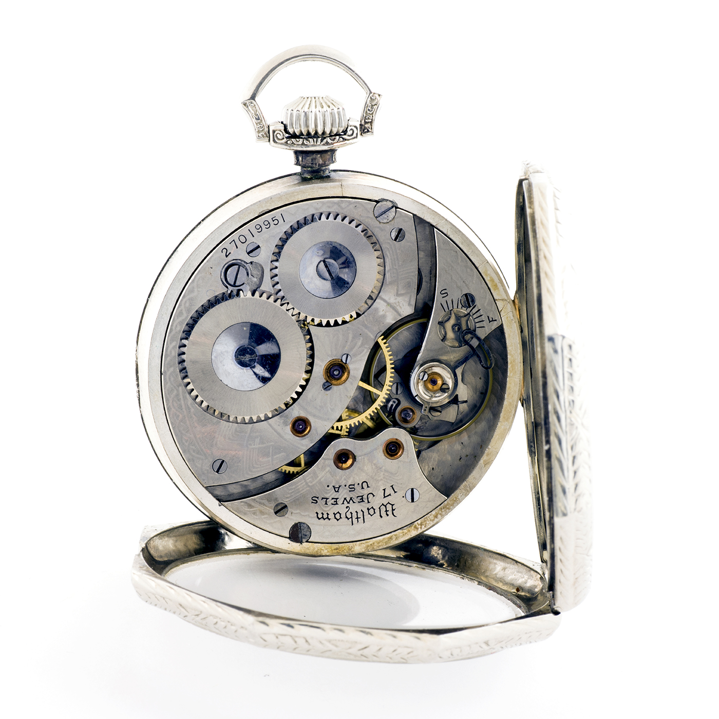 WALTHAM, USA. Reloj de bolsillo de caballero. Lepine y remontoir. Circa 1920. Oro blanco 14k. WALTHAM, USA. Reloj de bolsillo de caballero. Lepine y remontoir. Circa 1920. Oro blanco 14k.