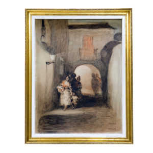 ANDRÉS MARTÍNEZ DE LEÓN. Dibujo a plumilla y colores. "Rincón Sevillano, 1951".