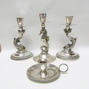 Conjunto de cuatro Candeleros en Plata de Ley. España, siglo XX.