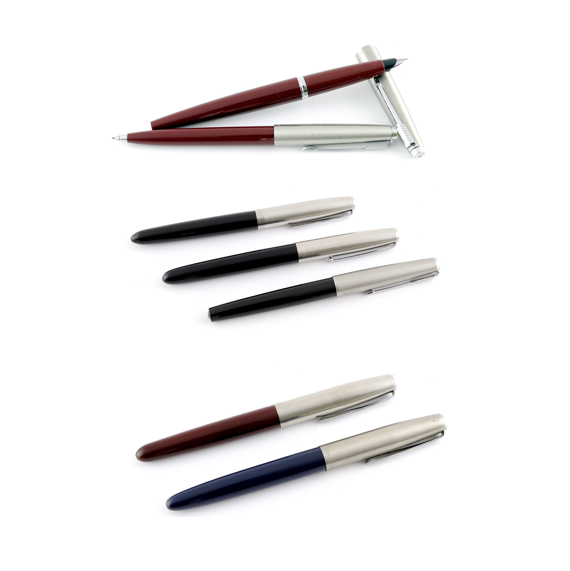 Ensemble de six stylos et un stylo des marques PARKER et INOXCROM.
