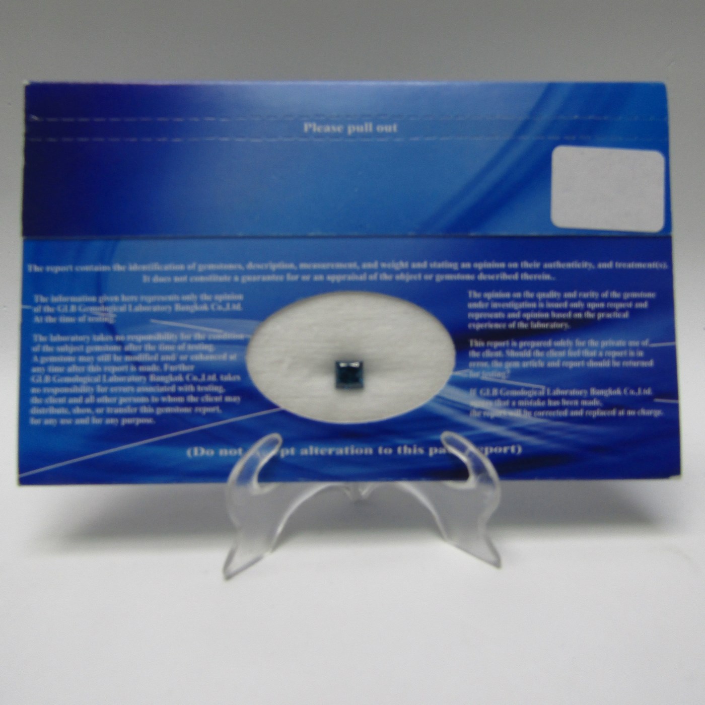 Diamante Natural talla Princesa de 1,02 ct. I1, Azul. Certificado GLB. Diamante Natural talla Princesa de 1,02 ct. I1, Azul. Certificado GLB.
