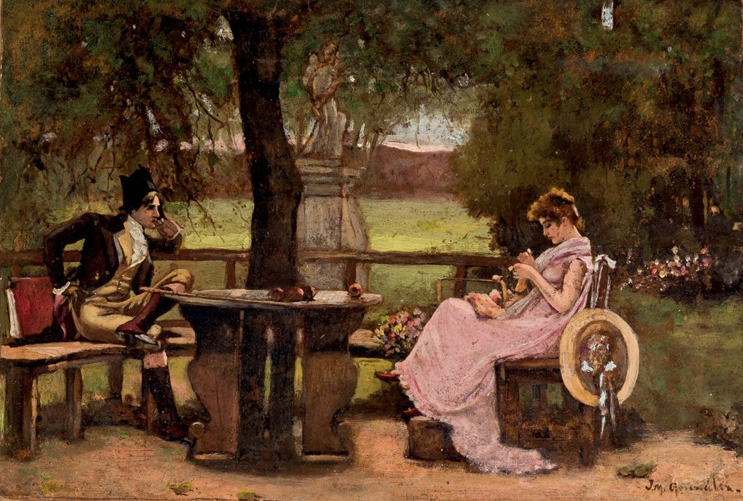 J.M. GONZÁLEZ. Óleo sobre tabla. "Un disgutito de enamorados" J.M. GONZÁLEZ. Óleo sobre tabla. "Un disgutito de enamorados"