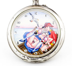 JAE (Suiza). Reloj Magnum de Bolsillo Erótico, Automatón, Lepine y remontoir. Ca. 1900