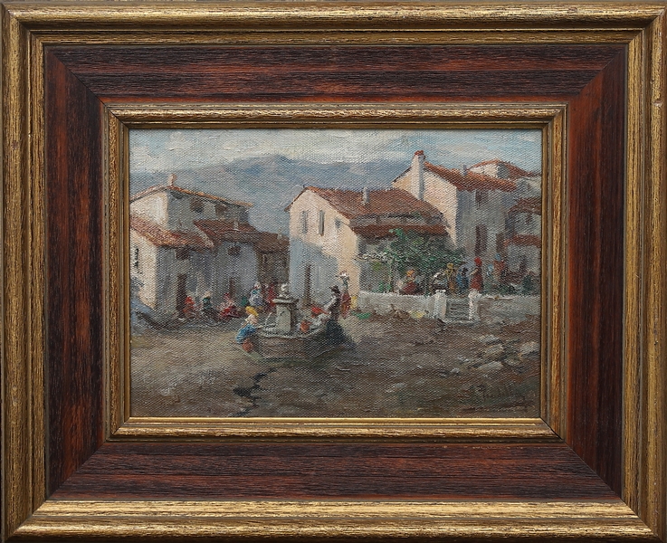 Miguel Pradilla González. Oil on canvas glued to cardboard. "Vista Rural".